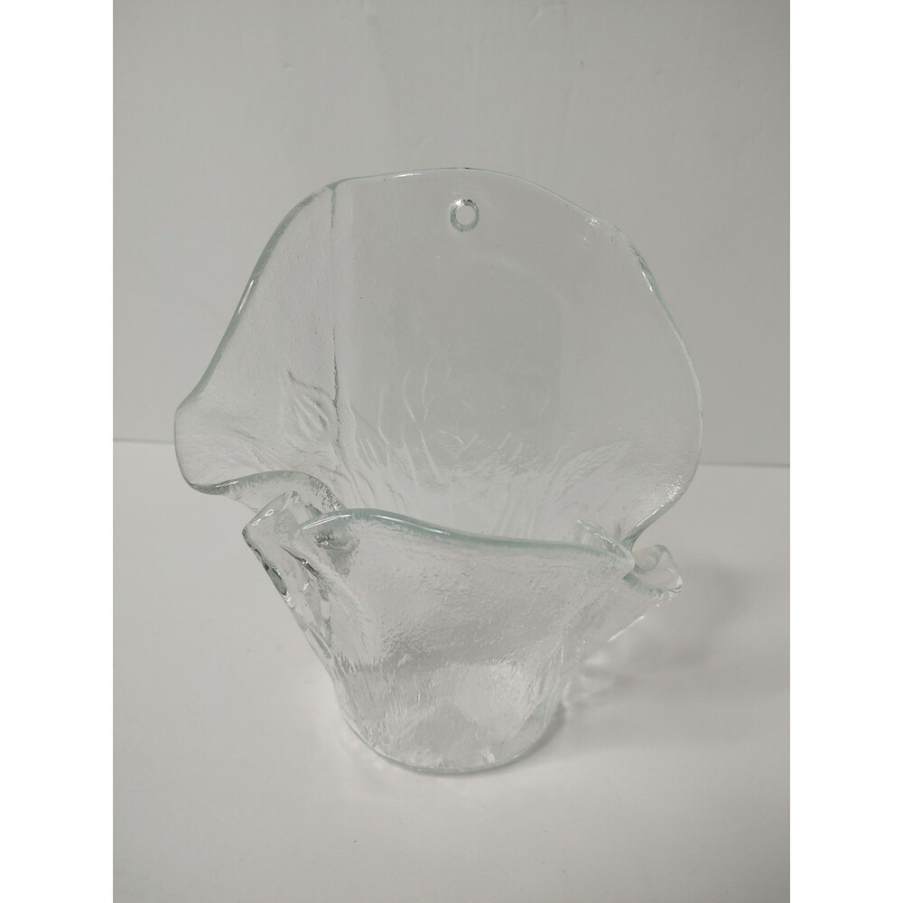 Muurla Finland Clear Ice Glass Wall Pocket Handkerchief Vase Kallioinen 7.25"